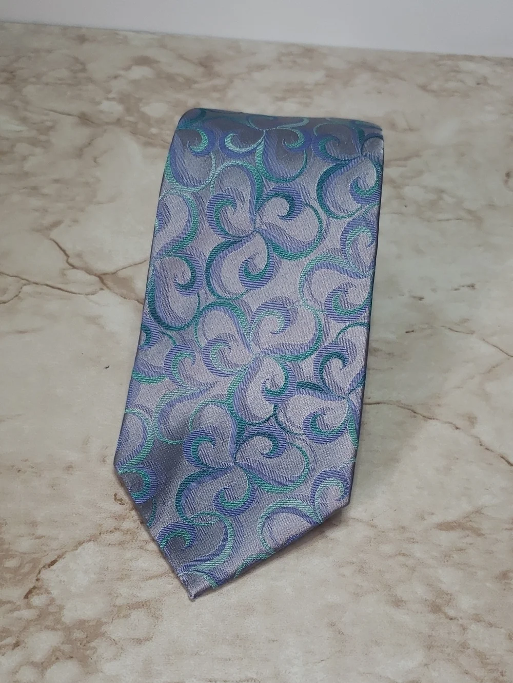 Alfani Men's Lavender Patterned Silk Tie - Blue & Green Accents New